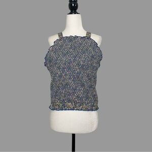 ❤️ L ❤️ NWT Anthro Tank Cropped Halter Smocked Ruffled Stretch​